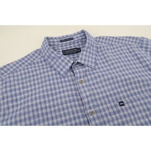 Fish Hippie Co Rumfront Shirt‎ XL Blue Plaid Short Sleeve Cotton Hemp Stretch